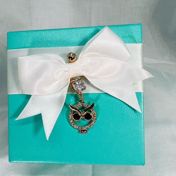 Owl Rose Gold 316 SS Icy AAA CZ Belly Ring Belly Button Ring Jewelry Accessory - Picture 5 of 11